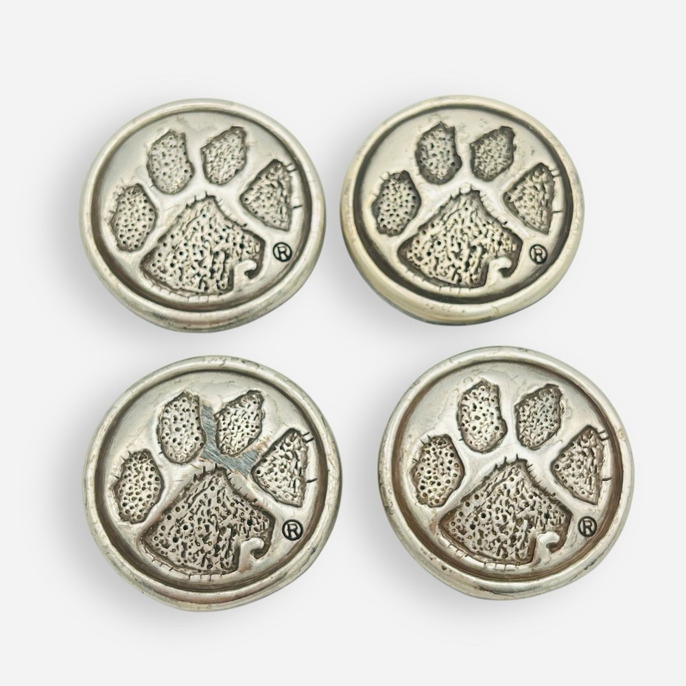 Lot Of 4 Paw Prints Conchos with Screws 1.25" Silver Tiger Dog‎ Wolf